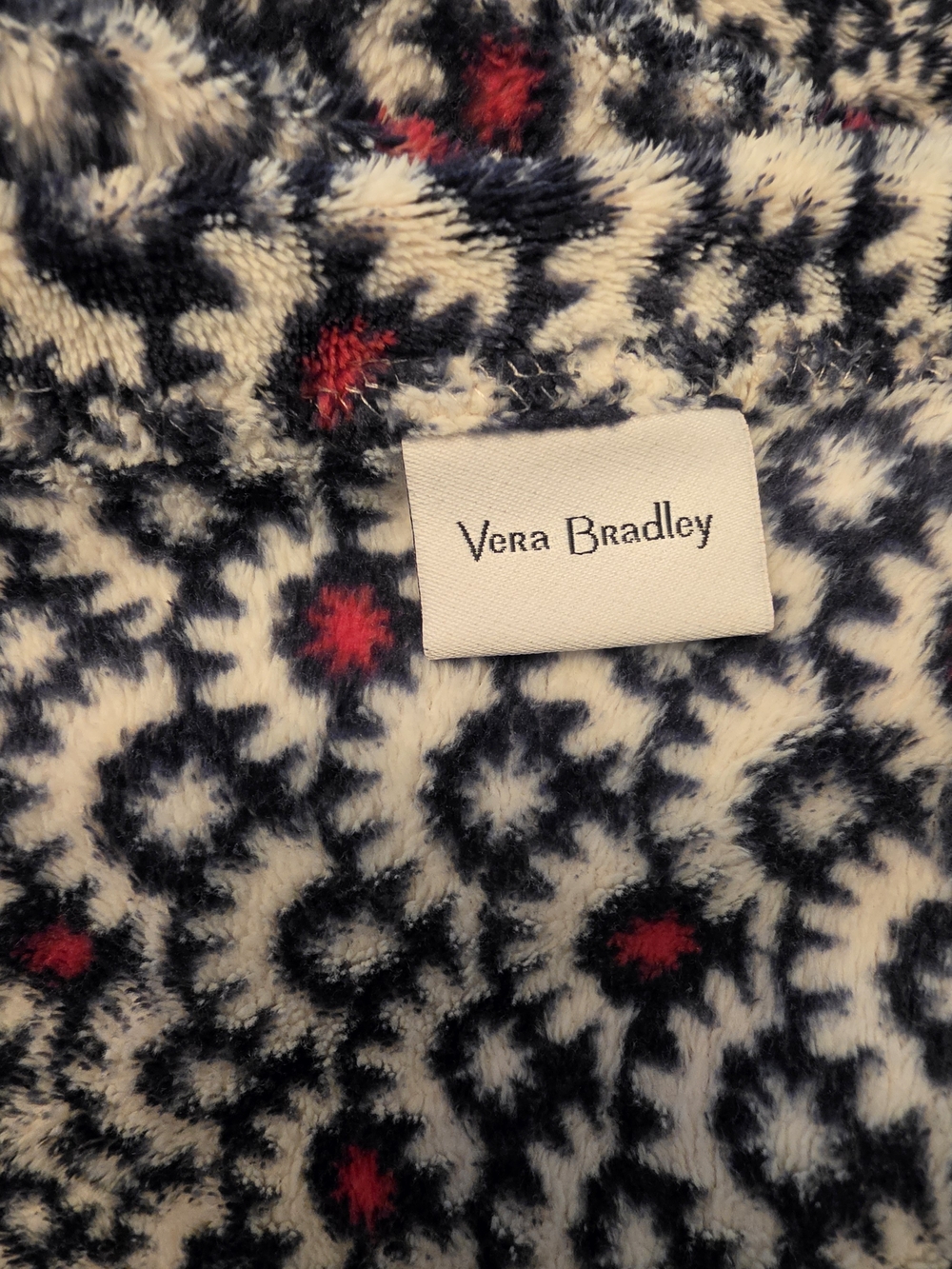 Vera Bradley Fleece Throw Blanket 48" x 60" – Soft Geometric Fan Pattern Blue &